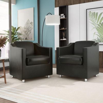 Kit 10 Poltronas Para Recepção Cor Courino Preta