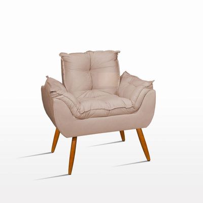 Kit Poltrona Opala Decorativa Escritório + Puff Redondo bege