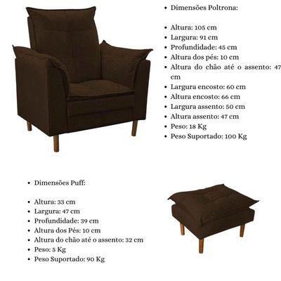 Poltrona De Amamentação Loana Com Puff Suede Marrom Escuro