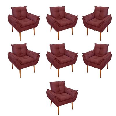 Kit 07 Poltronas Decorativas Opala Retro Consultório Suede Cor:marsala
