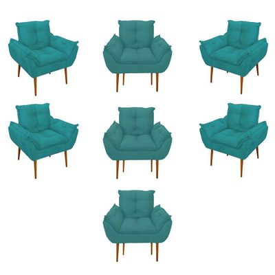Kit 07 Poltronas Decorativas Opala Retro Consultório Suede Cor:azul Turquesa