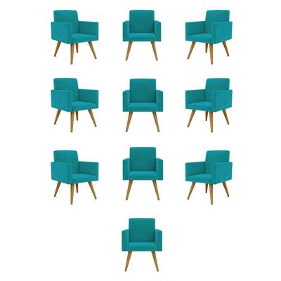 Kit 10 Cadeiras Poltronas Decorativa - Escritório - Recepção Cor:azul-turquesa