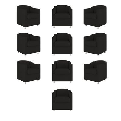 Kit 10 Cadeira Poltronas Decorativas Recepção Clinica Suede Cor:preto