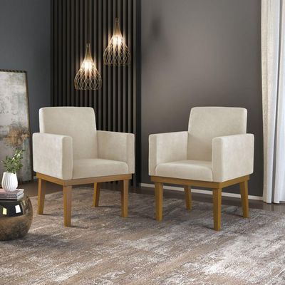Kit 2 Cadeiras Poltronas Decorativas Com Base Reforçada Bege