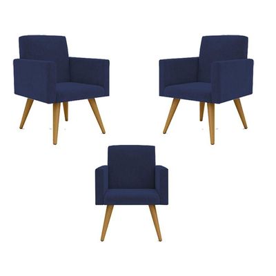 Kit 03 Poltronas Nina Decorativa Recepção Cor Azul Marinho Cor:azul-marinho
