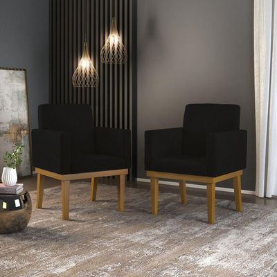 Kit 02 Cadeiras Poltronas Com Base Reforçada Para Recepção Courino Preto ? Balaqui Decor