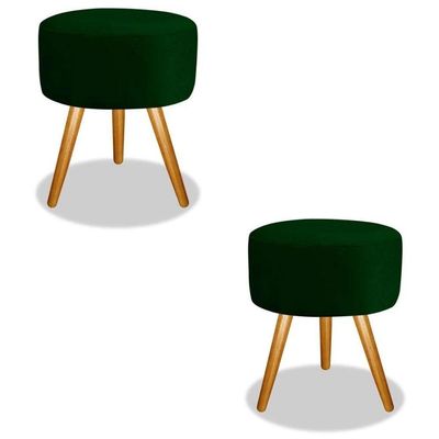 Kit 02 Poltronas + 2 Puff Suede Verde