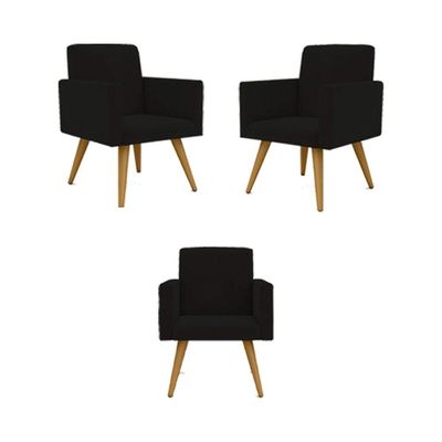 Kit 03 Poltronas Decorativa Para Recepção Cor Preta Preto