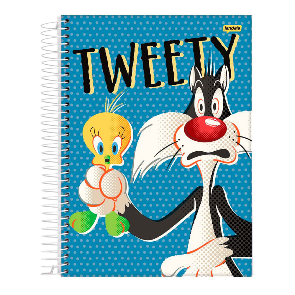 Caderno Espiral Univ CD 1 Matéria 80Fls Tweety Azul Jandaia