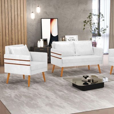 Kit 01 Namoradeira E 01 Poltrona Corano Castanho Branco