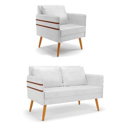 Kit 01 Namoradeira E 01 Poltrona Corano Castanho Branco