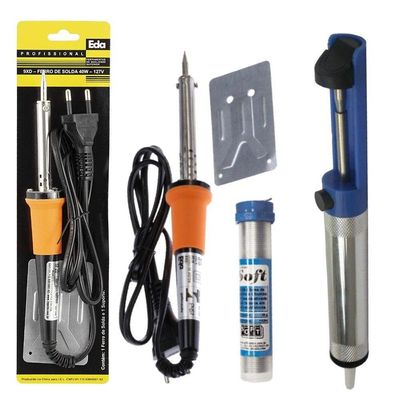 Kit Ferro Solda+Tubete Estanho com Resina e Sugador 127v 40W