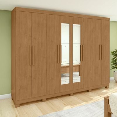Guarda-roupa Casal Easy Slim 8 Portas Com Espelho E Pés Amendoa Clean