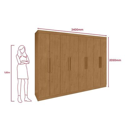 Guarda-roupa Casal Easy Slim 8 Portas Com Espelho E Pés Amendoa Clean