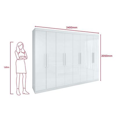 Guarda-roupa Casal Easy Slim 8 Portas Com Espelho E Pés Branco