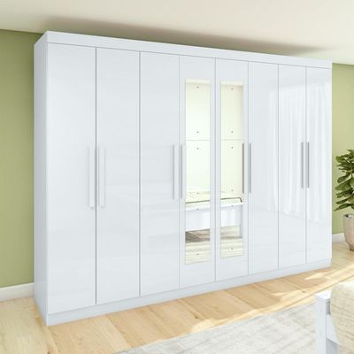 Guarda-roupa Casal Easy Slim 8 Portas Com Espelho Branco