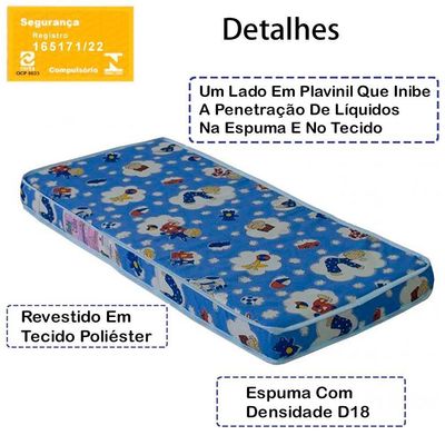 Colchao Infantil Para Berço 60x130 Cm Bb863 Azul Comm Azul