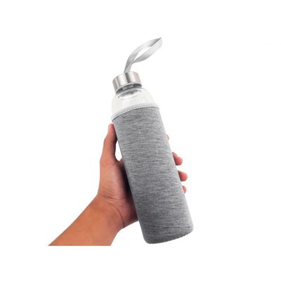 Garrafa Infusora Vidro Portátil 550ml Alça Cinza