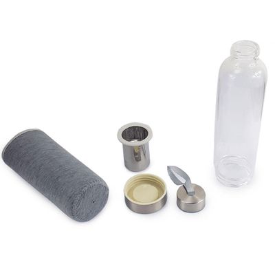 Garrafa Infusora Vidro Portátil 550ml Alça Cinza
