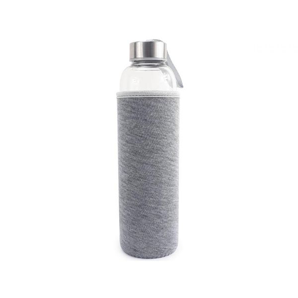 Garrafa Infusora Vidro Portátil 550ml Alça Cinza