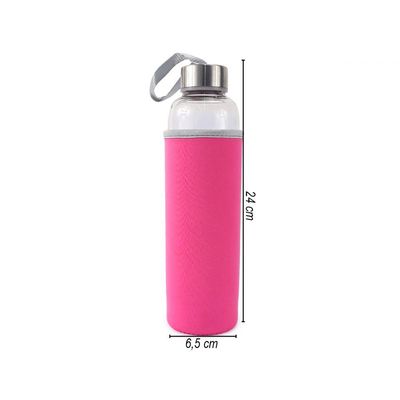 Garrafa Infusora Vidro Portátil 550ml Alça Rosa