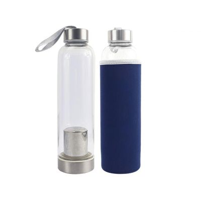 Garrafa Infusora Vidro Portátil 550ml Alça Azul