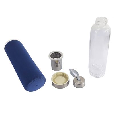 Garrafa Infusora Vidro Portátil 550ml Alça Azul