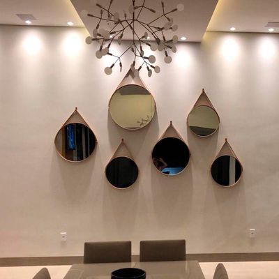 Espelho Redondo 50cm Preto Escandinavo Com Alça de Couro