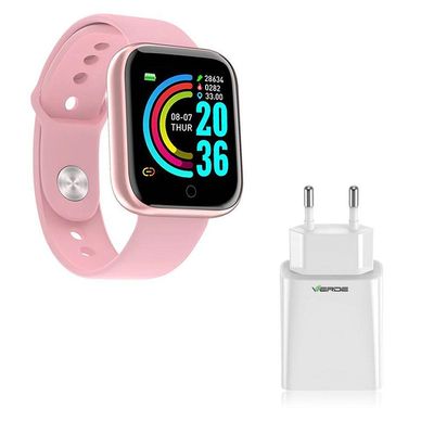 Kit 1 Smartwatch D13 Pro Plus Rosa + 1 Base De Carregador