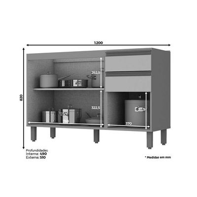 Cozinha Modulada Completa Connect 6pçs 2 Armários 2 Balcões 2 Complementos C6P06 Duna/Cristal Henn