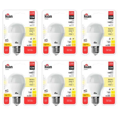 Kit com 6 Lâmpadas Led 12W Kian Amarela Bivolt