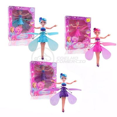 Boneco Princesa Aerocraft Fada Voadora Roxo 19Cm C/ Luz