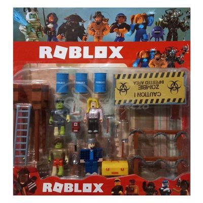 Cartela 4 Boneco 7Cm Roblox Toys Zombie + Cenario Apocalipse