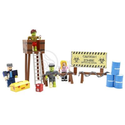 Cartela 4 Boneco 7Cm Roblox Toys Zombie + Cenario Apocalipse