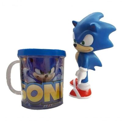 Kit Sonic The Hedgehog Caneca + Boneco 16Cm