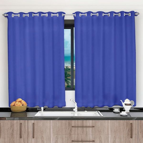 Cortina 2,00x1,20 Janela Sala Quarto Cozinha Tecido Liso Azul