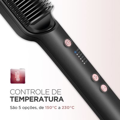 Escova Alisadora Black Rose Mondial Preto/Rose -EA-07 BIV
