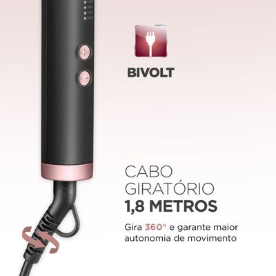 Escova Alisadora Black Rose Mondial Preto/Rose -EA-07 BIV