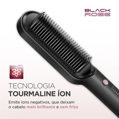 Escova Alisadora Black Rose Mondial Preto/Rose -EA-07 BIV
