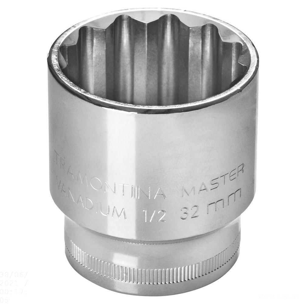 Soquete Estriado 12 Mm Encaixe 1/2" Em Aço Cromo Vanádio Com Acabamento Cromado