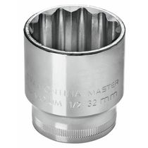 Soquete Estriado 12 Mm Encaixe 1/2" Em Aço Cromo Vanádio Com Acabamento Cromado