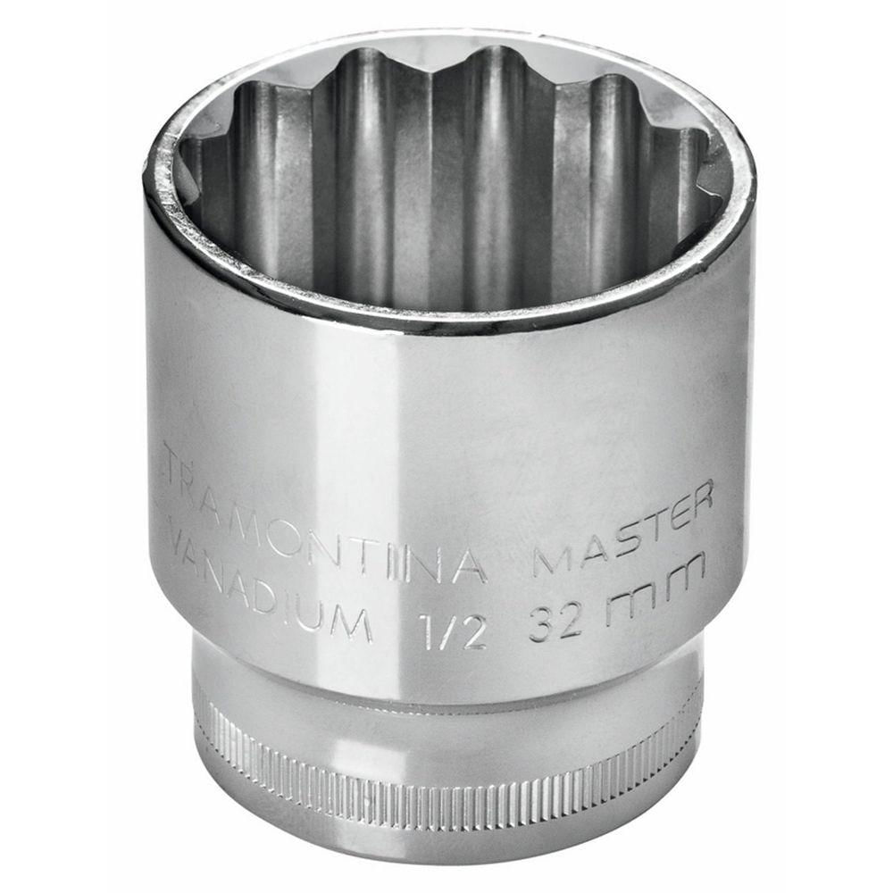 Soquete Estriado 12 Mm Encaixe 1/2" Em Aço Cromo Vanádio Com Acabamento Cromado