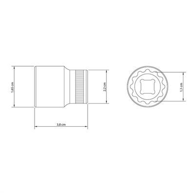 Soquete Estriado 11 Mm Encaixe 1/2" Em Aço Cromo Vanádio Com Acabamento Cromado