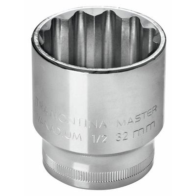 Soquete Estriado 14 Mm Encaixe 1/2" Em Aço Cromo Vanádio Com Acabamento Cromado