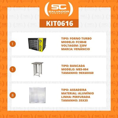 Forno Turbo Convec. Preto E Amarelo Fcsb4e 220v + Bancada Mes-004 + 8 Assadeiras - Venâncio 220v