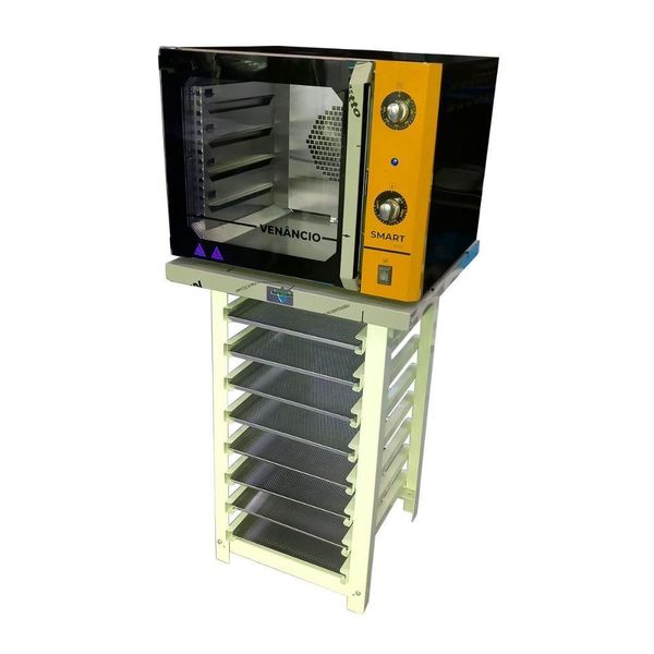 Forno Turbo Convec. Preto E Amarelo Fcsb4e 220v + Bancada Mes-004 + 8 Assadeiras - Venâncio 220v