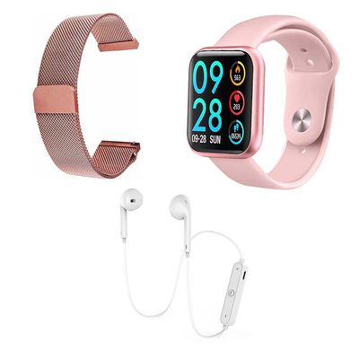 Kit 1 Smartwatch P80 Rosa+ 1 Pulseira + Fone Branco