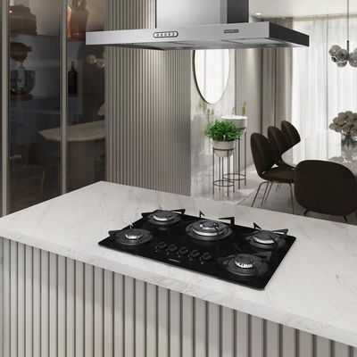Cooktop De Mesa Embutir à Gás 5 Bocas Tc Vidro Preto Biv Bivolt