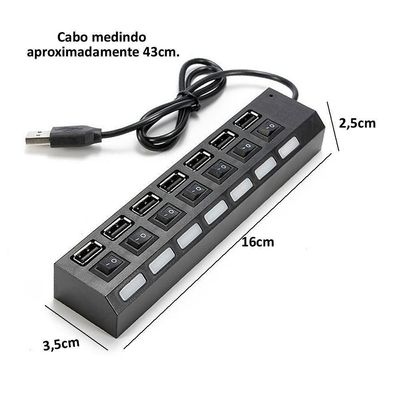 Hub 7 Portas Usb 2.0 Led Indicador Entrada para Fonte