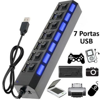 Hub 7 Portas Usb 2.0 Led Indicador Entrada para Fonte